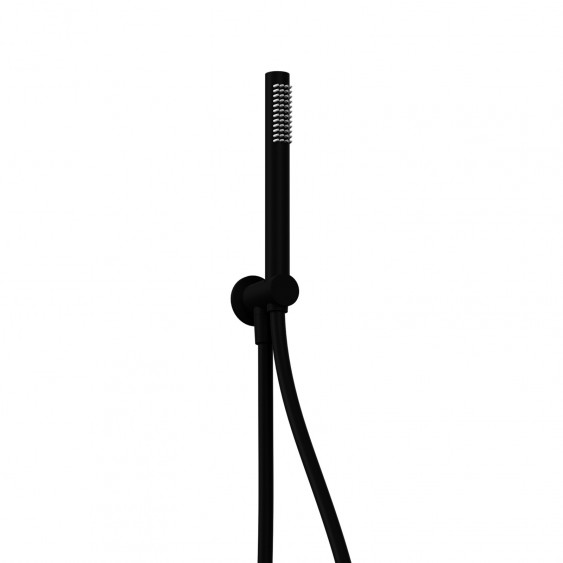 Kit doccia nero opaco con flessibile, presa d'acqua e doccetta in ottone tonda