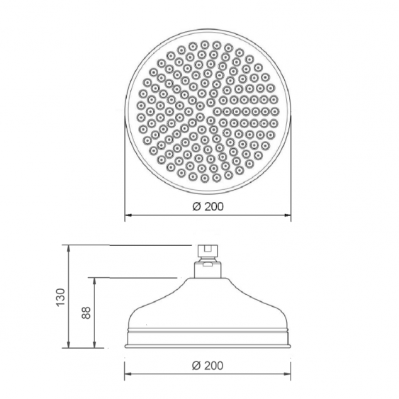 Soffione doccia classico ottone tondo diametro 200 mm
