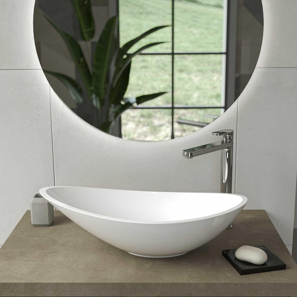 Lavabo d'appoggio ovale 54,6 x 32,3 cm in composito di marmo Colori lavabi  d'appoggio Bianco lucido