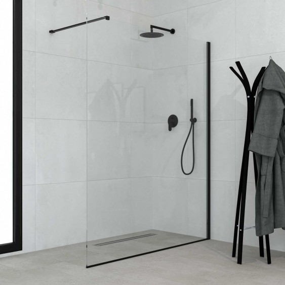 Walk in parete doccia fissa 100 h.200 cm spessore 8mm cristallo trasparente  profili nero opaco