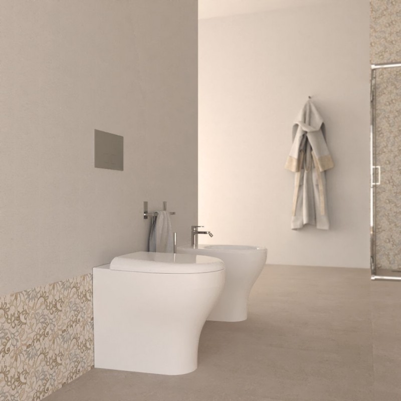 Vaso WC sospeso filo parete in ceramica bianco lucido con sedile